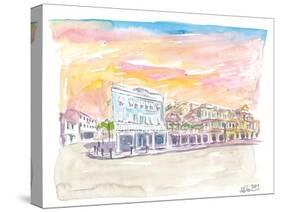 Queen St Front St Scene in Hamilton Bermuda at Sunset-M. Bleichner-Stretched Canvas