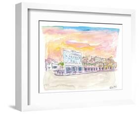Queen St Front St Scene in Hamilton Bermuda at Sunset-M. Bleichner-Framed Art Print