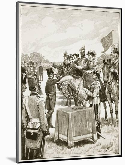 Queen Victoria at the First Presentation Fo the Victoria Cross-English School-Mounted Giclee Print