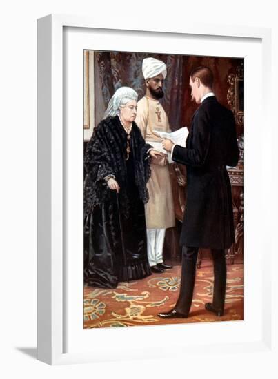 Queen Victoria Listening to a Dispatch from the Front Line During the Boer War, 1899-1901-null-Framed Giclee Print