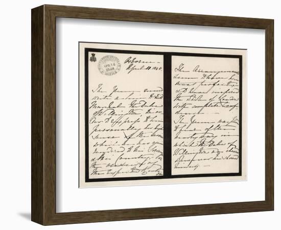 Queen Victoria's Handwriting in a Letter to Wellington-null-Framed Art Print