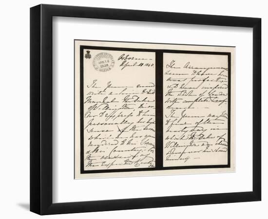 Queen Victoria's Handwriting in a Letter to Wellington-null-Framed Art Print