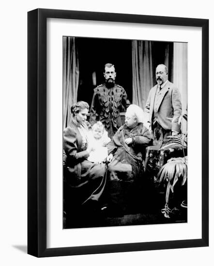 Queen Victoria, Tsar Nicholas II, His Wife and Daughter and Albert, Prince of Wales, Balmoral, 1896-null-Framed Photographic Print