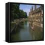 Queens College and Mathematical Bridge, Cambridge, Cambridgeshire, England, United Kingdom, Europe-Roy Rainford-Framed Stretched Canvas