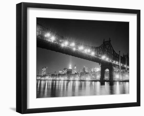 Queensboro Bridge and Manhattan at Night-Bettmann-Framed Premium Photographic Print