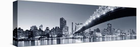 Queensboro Bridge over New York City East River Black and White at Night with River Reflections And-Songquan Deng-Stretched Canvas