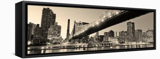 Queensboro Bridge over New York City East River Black and White at Night with River Reflections And-Songquan Deng-Framed Stretched Canvas