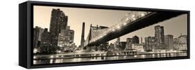 Queensboro Bridge over New York City East River Black and White at Night with River Reflections And-Songquan Deng-Framed Stretched Canvas