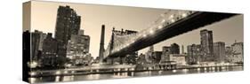 Queensboro Bridge over New York City East River Black and White at Night with River Reflections And-Songquan Deng-Stretched Canvas