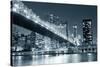 Queensboro Bridge over New York City East River Black and White at Night with River Reflections And-Songquan Deng-Stretched Canvas