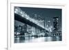 Queensboro Bridge over New York City East River Black and White at Night with River Reflections And-Songquan Deng-Framed Photographic Print