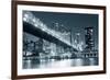 Queensboro Bridge over New York City East River Black and White at Night with River Reflections And-Songquan Deng-Framed Photographic Print