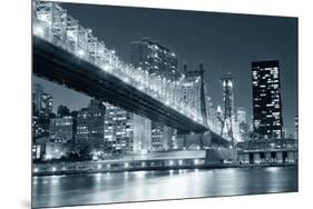 Queensboro Bridge over New York City East River Black and White at Night with River Reflections And-Songquan Deng-Mounted Photographic Print