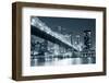 Queensboro Bridge over New York City East River Black and White at Night with River Reflections And-Songquan Deng-Framed Photographic Print