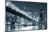 Queensboro Bridge over New York City East River Black and White at Night with River Reflections And-Songquan Deng-Mounted Photographic Print