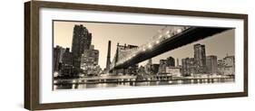 Queensboro Bridge over New York City East River Black and White at Night with River Reflections And-Songquan Deng-Framed Photographic Print