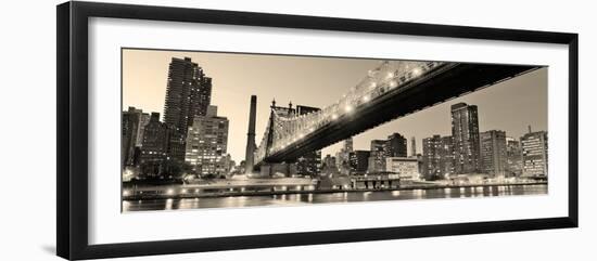 Queensboro Bridge over New York City East River Black and White at Night with River Reflections And-Songquan Deng-Framed Photographic Print