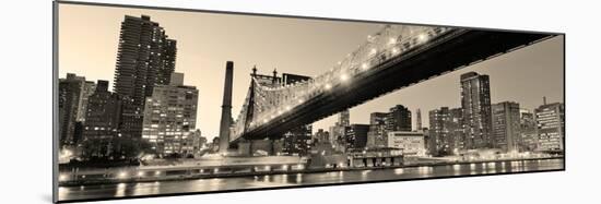 Queensboro Bridge over New York City East River Black and White at Night with River Reflections And-Songquan Deng-Mounted Photographic Print