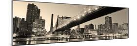 Queensboro Bridge over New York City East River Black and White at Night with River Reflections And-Songquan Deng-Mounted Photographic Print