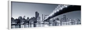 Queensboro Bridge over New York City East River Black and White at Night with River Reflections And-Songquan Deng-Framed Photographic Print