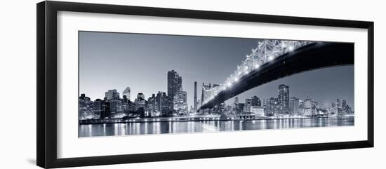 Queensboro Bridge over New York City East River Black and White at Night with River Reflections And-Songquan Deng-Framed Photographic Print