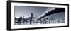 Queensboro Bridge over New York City East River Black and White at Night with River Reflections And-Songquan Deng-Framed Photographic Print