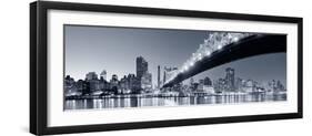 Queensboro Bridge over New York City East River Black and White at Night with River Reflections And-Songquan Deng-Framed Photographic Print