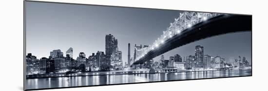 Queensboro Bridge over New York City East River Black and White at Night with River Reflections And-Songquan Deng-Mounted Photographic Print