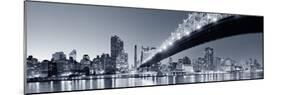 Queensboro Bridge over New York City East River Black and White at Night with River Reflections And-Songquan Deng-Mounted Photographic Print