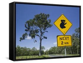 Queensland, Fraser Coast, Maryborough, Koala Crossing Sign on the Bruce Highway, Australia-Walter Bibikow-Framed Stretched Canvas