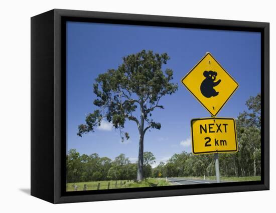 Queensland, Fraser Coast, Maryborough, Koala Crossing Sign on the Bruce Highway, Australia-Walter Bibikow-Framed Stretched Canvas