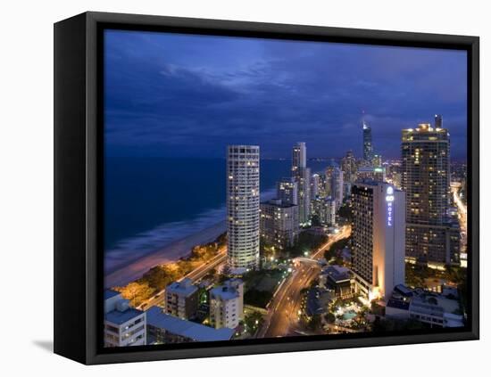 Queensland, Gold Coast, Surfer's Paradise, Evening View of Surfer's Paradise Highrises, Australia-Walter Bibikow-Framed Stretched Canvas