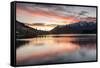 Queenstown and Bob's Peak with red sky at sunrise, Otago, South Island, New Zealand-Ed Rhodes-Framed Stretched Canvas