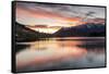 Queenstown and Bob's Peak with red sky at sunrise, Otago, South Island, New Zealand-Ed Rhodes-Framed Stretched Canvas