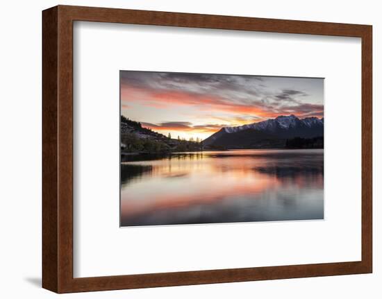 Queenstown and Bob's Peak with red sky at sunrise, Otago, South Island, New Zealand-Ed Rhodes-Framed Photographic Print