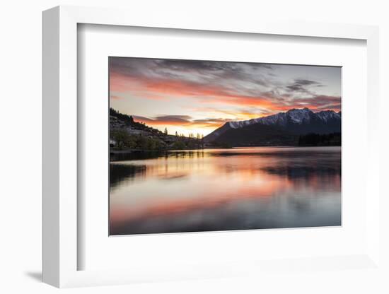 Queenstown and Bob's Peak with red sky at sunrise, Otago, South Island, New Zealand-Ed Rhodes-Framed Photographic Print