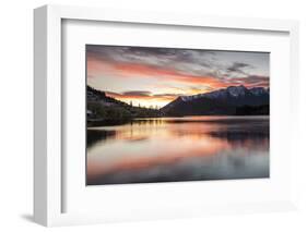 Queenstown and Bob's Peak with red sky at sunrise, Otago, South Island, New Zealand-Ed Rhodes-Framed Photographic Print