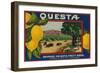 Questa Lemon Label - Corona, CA-Lantern Press-Framed Art Print