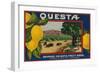 Questa Lemon Label - Corona, CA-Lantern Press-Framed Art Print