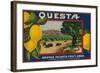 Questa Lemon Label - Corona, CA-Lantern Press-Framed Art Print