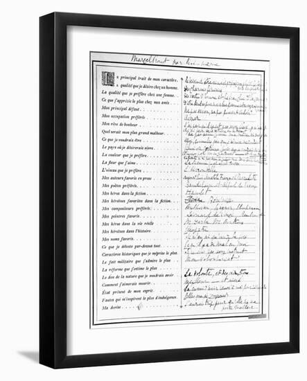 Questionnaire Completed by Marcel Proust, 1890-Marcel Proust-Framed Giclee Print