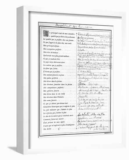 Questionnaire Completed by Marcel Proust, 1890-Marcel Proust-Framed Giclee Print