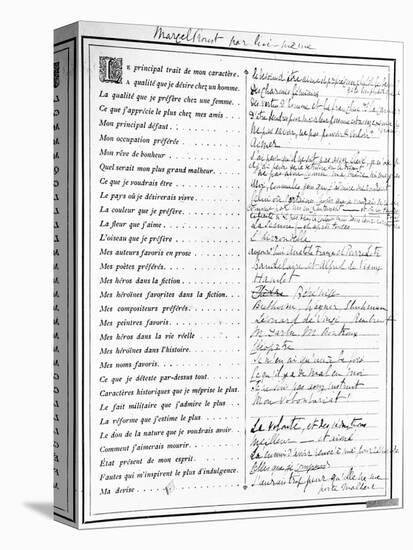 Questionnaire Completed by Marcel Proust, 1890-Marcel Proust-Stretched Canvas