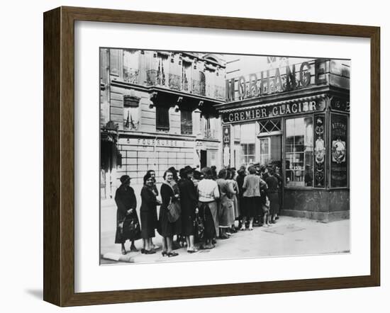 Queue of Women Outside a Dairy Shop, German-Occupied Paris, 28 June 1940-null-Framed Photographic Print