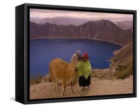 Quichua Indian Child with Llama, Quilatoa Crater Lake, Ecuador-Pete Oxford-Framed Stretched Canvas