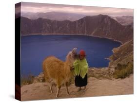 Quichua Indian Child with Llama, Quilatoa Crater Lake, Ecuador-Pete Oxford-Stretched Canvas