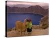 Quichua Indian Child with Llama, Quilatoa Crater Lake, Ecuador-Pete Oxford-Stretched Canvas