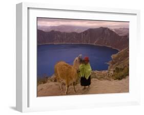 Quichua Indian Child with Llama, Quilatoa Crater Lake, Ecuador-Pete Oxford-Framed Photographic Print