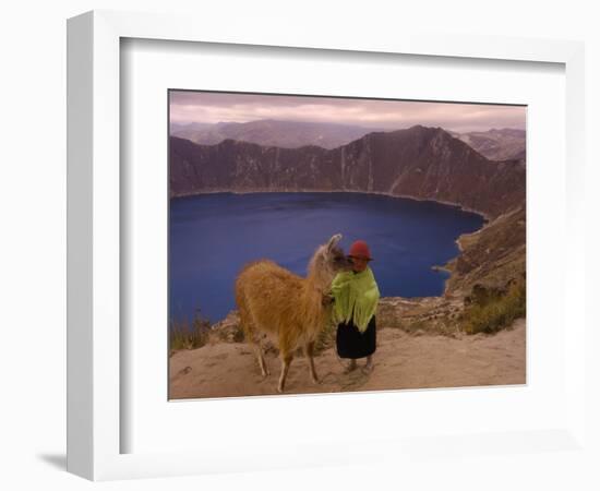 Quichua Indian Child with Llama, Quilatoa Crater Lake, Ecuador-Pete Oxford-Framed Photographic Print