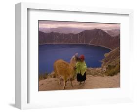 Quichua Indian Child with Llama, Quilatoa Crater Lake, Ecuador-Pete Oxford-Framed Photographic Print